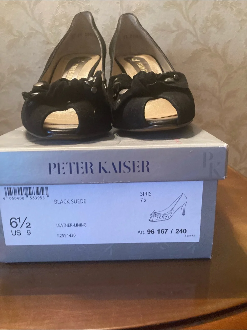 Peter Kaiser Black Suede Bow Pump with Stud Details
